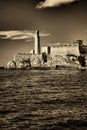 Castle of morro and lighthouse in sepia color