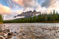 Castle mountain and bow river in the morning at Banff national park Royalty Free Stock Photo