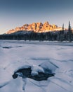 Winter sunset at Castle Mountain, Banff National Park, Travel Alberta, Radium Hot Springs, Canada,Canadian Rockies,Rocky Mountains Royalty Free Stock Photo