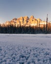 Winter sunset at Castle Mountain, Banff National Park, Travel Alberta, Radium Hot Springs, Canada,Canadian Rockies,Rocky Mountains Royalty Free Stock Photo