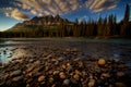 Castle Mountain at sunset Royalty Free Stock Photo