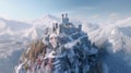 Castle on mountain top in winter, landscape with old citadel in forest, generative AI Royalty Free Stock Photo