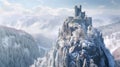 Castle on mountain top in winter, landscape with snowy forest and citadel, generative AI Royalty Free Stock Photo