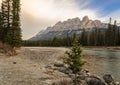 Castle Mountains and Bow River at Banff National Park in Alberta Canada Royalty Free Stock Photo