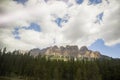 Castle Mountains peak in Banff National Park, Alberta, Canada, in summer. Montain scenic landscape with amazing cloudy sky Royalty Free Stock Photo