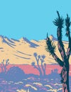 Castle Mountains Range and Joshua Tree in Mojave Desert Within Castle Mountains National Monument Located in California WPA Poster