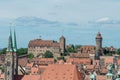 The castle of Nuremberg and Sebaldus church on a sunny day Royalty Free Stock Photo