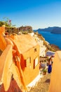 Castle of Oia crowded viewpoint on sunset Santorini Greece