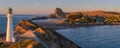 Castlepoint Lighthouse, sunrise panorama, New Zealand Royalty Free Stock Photo