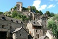 Castle and old stone houses of the medieval village Belcastel Royalty Free Stock Photo