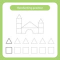 Castle out of blocks. Kids toys theme. Handwriting practice sheet