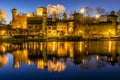 Castle at the park of valentino in turin. Panorama of Turin at Blue hour Royalty Free Stock Photo