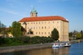 Castle Podebrady with river boat, Czech Republic