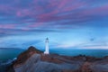 Castle Point Lighthouse, sunrise, Wairarapa New Zealand in the Wellington Region of the North Island of New Zealand. Royalty Free Stock Photo