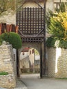 Gatehouse of medieval castle with portcullis raised