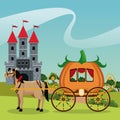 Castle with pumpkin carriage horse landscape