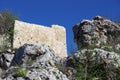The Castle of Rocca Calascio, view of ruins of mountaintop medieval fortress, Abruzzo Ã¢â¬â Italy Royalty Free Stock Photo