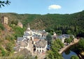 Castle ruin and village Esch-sur-Sure in the Ardennes of Luxembourg Royalty Free Stock Photo