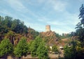 Castle ruin of village Esch-sur-Sure in the Ardennes of Luxembourg Royalty Free Stock Photo