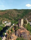 Castle ruin and village Esch-sur-Sure in the Ardennes of Luxembourg Royalty Free Stock Photo