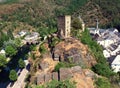 Castle ruin and village Esch-sur-Sure in the Ardennes of Luxembourg Royalty Free Stock Photo