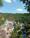 Castle ruin and village Esch-sur-Sure in the Ardennes of Luxembourg Royalty Free Stock Photo