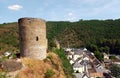 Castle ruin in village Esch-sur-Sure in the Ardennes of Luxembourg Royalty Free Stock Photo