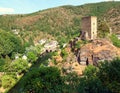 Castle ruin in village Esch-sur-Sure in the Ardennes of Luxembourg Royalty Free Stock Photo