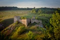 Castle ruins on the hill in Kudryntsi. Podilia region, Ukraine.