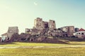 Castle ruins in Levice city, Slovakia, retro photo filter