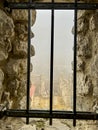 Castle ruins in Rabsztyn in Poland in foggy weather.