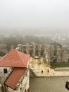 Castle ruins in Rabsztyn in Poland in foggy weather.