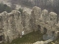 Castle ruins in Rabsztyn in Poland in foggy weather.