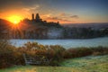Castle ruins Winter sunrise. Royalty Free Stock Photo