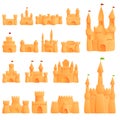 Castle sand icons set, cartoon style