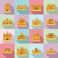 Castle sand icons set, flat style