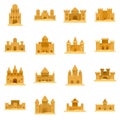 Castle sand icons set flat vector isolated