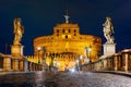 Castle Sant Angelo and bridge at night in Rome, Italy