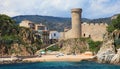 Tossa de Mar Villa Vella fortress beach Coasta Brava coast Spain spanish town Mediterranean sea beautiful view boat summer castle Royalty Free Stock Photo