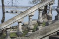Castle by the sea. Old elements of the marble staircase. Reconstruction of architectural monuments Royalty Free Stock Photo