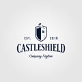 Castle shield vintage logo retro vector icon illustration design Royalty Free Stock Photo
