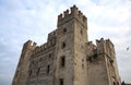 Castle in Sirmione. View to the medieval Rocca Scaligera castle in Sirmione town on Garda lake, Italy. Scaliger Castle 13th Royalty Free Stock Photo