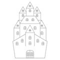 Castle. Sketch. Halloween. Mysterious house. Vector illustration. Coloring book for children. Outline on an isolated background.