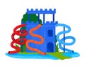 Castle slide, fun activity in outdoor water park vector illustration. Cartoon summer holiday leisure, pool design for Royalty Free Stock Photo
