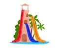 Castle slide, fun activity in outdoor water park vector illustration. Cartoon summer holiday leisure, pool design for Royalty Free Stock Photo