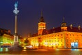 Castle Square at night in Warsaw, Poland. Royalty Free Stock Photo