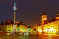 Castle Square at night in Warsaw, Poland. Royalty Free Stock Photo