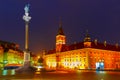 Castle Square at night in Warsaw, Poland. Royalty Free Stock Photo