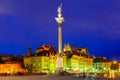 Castle Square at night in Warsaw, Poland. Royalty Free Stock Photo