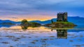 Castle Stalker on Loch Linnhe at sunset. Scotland Royalty Free Stock Photo